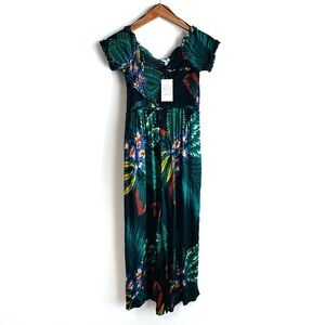 🆕 Patrons of Peace tropical print smocked short sleeve jumpsuit size S NWT